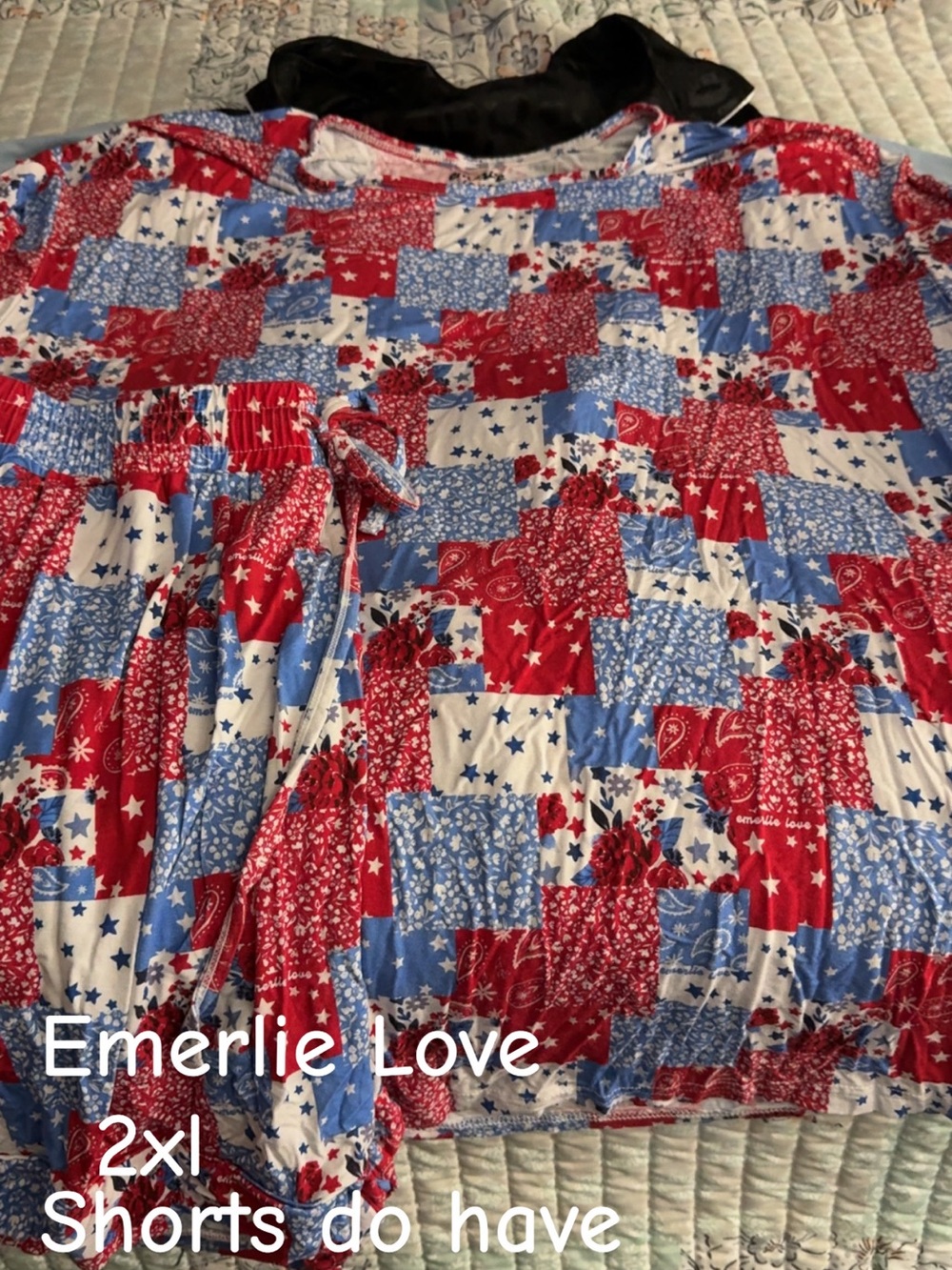 Women's Red, White & Blue Patchwork Pajama Set